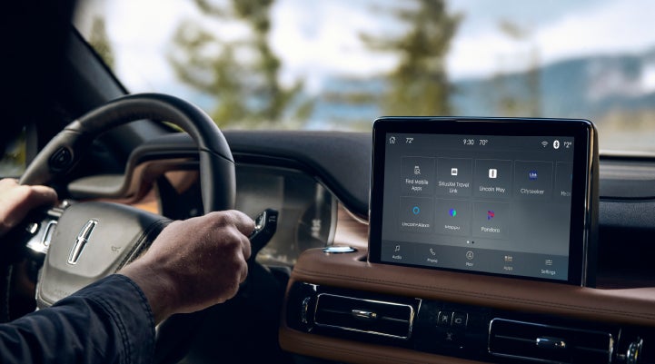 The center touchscreen of a Lincoln Aviator® SUV is shown | Vision Lincoln in Wahpeton ND