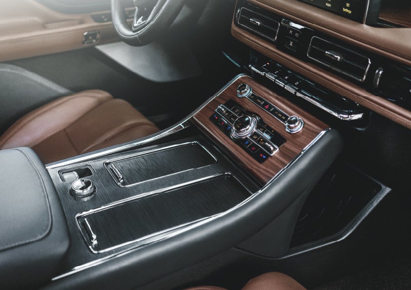 The front center console of a 2024 Lincoln Aviator® SUV is shown | Vision Lincoln in Wahpeton ND