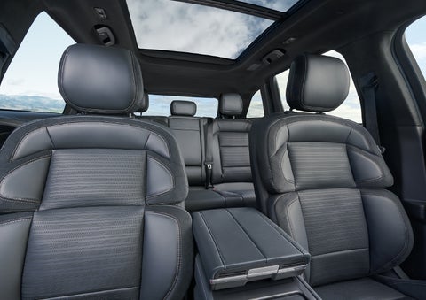 The spacious second row and available panoramic Vista Roof® is shown. | Vision Lincoln in Wahpeton ND